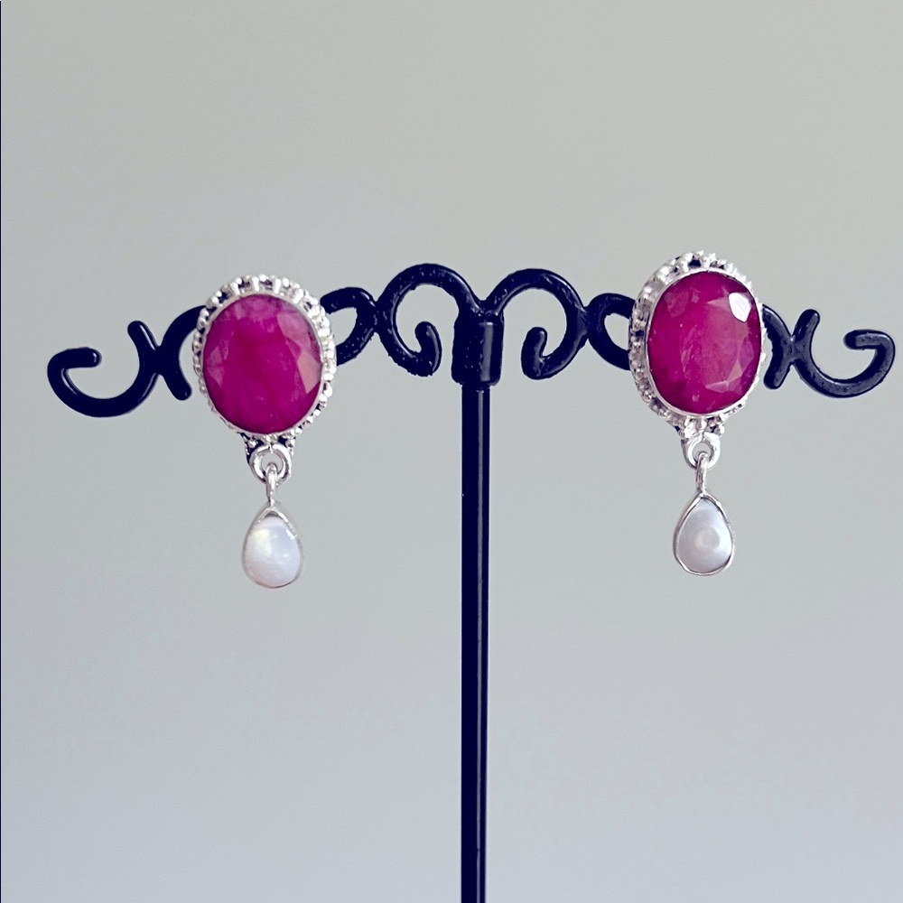 Elegant Sterling Silver and Royal Ruby Dangle Earrings